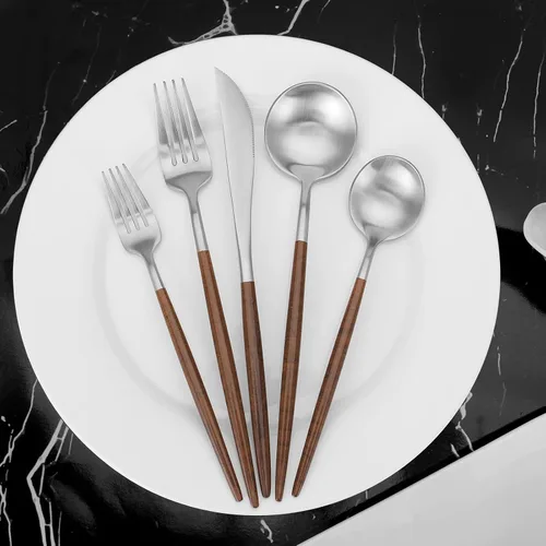 Vista 4 de Vanys - Juego de cubiertos con mango negro, 30 piezas de cubiertos de acero inoxidable, juegos de utensilios de cocina para 6, vajilla