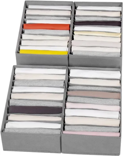 Vista 12 de Paquete de 4 organizadores de cajones de camisetas para ropa, caja de almacenamiento de armario con 10 compartimentos de rejillas, organizador