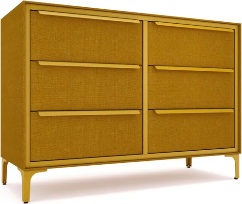 Vista 16 de Naima - Cómoda de tela premium - Marco de metal resistente, 5 cajones espaciosos a prueba de hundimiento con elegantes asas de metal - Solución