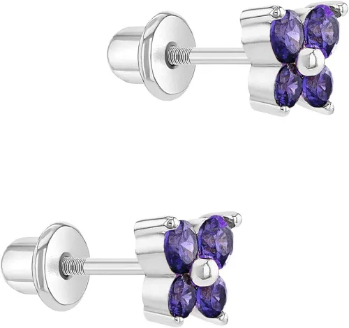 Vista 2 de Aretes de mariposa chapados en rodio con circonita cúbica para bebés, bebés, niños pequeños y niñas pequeñas, 0.197 in, impresionantes aretes