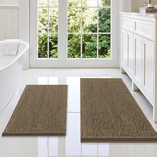 Vista 56 de Juego de alfombras de baño Smiry de 2 piezas, suave alfombra absorbente de chenilla y juego de alfombra en forma de U para inodoro, alfombra de baño