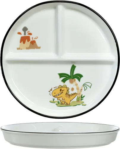 Vista 17 de 1 pieza de plato de porcelana con control de porción de dinosaurio, plato dividido para una alimentación racional, plato de postre dividido, plato