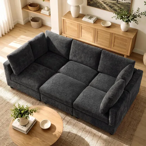 Vista 20 de 63" sofá seccional modular de Loveseat con otomana movible para sala de Beige