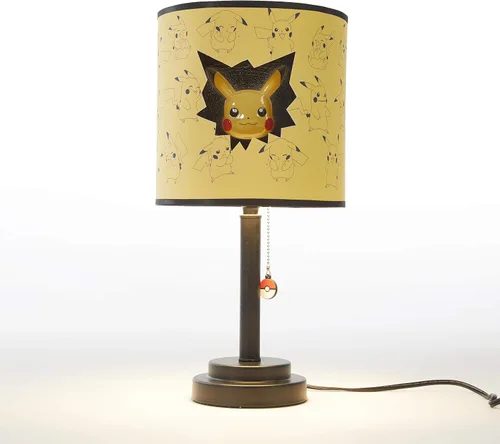 Vista 3 de Pokemon - Lámpara de mesa troquelada de doble sombra, color amarillo