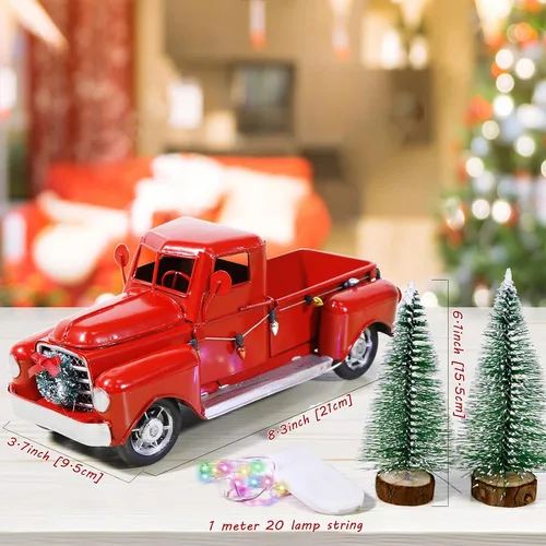 Vista 7 de AerWo Camión rojo decoración de Navidad, modelo de coche de camioneta