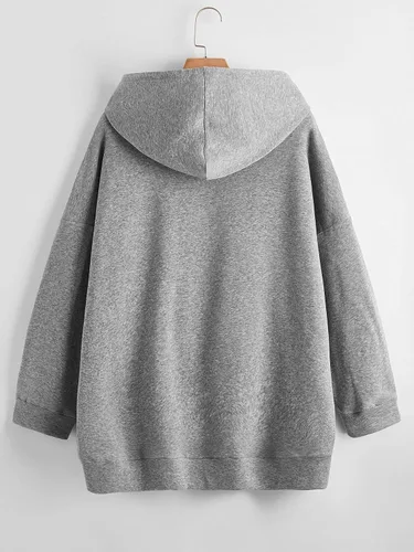 Vista 2 de MakeMeChic Sudadera con capucha de manga larga con cremallera y cordón de gran tamaño para mujer