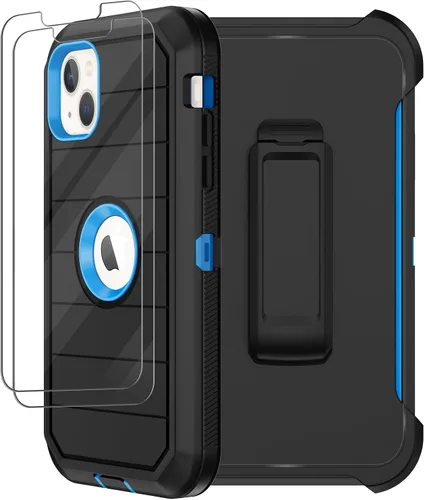 Vista 9 de Funda para iPhone 13 con funda de clip para cinturón, 2 protectores de pantalla, resistente grado militar, cuerpo completo, a prueba de golpes, a
