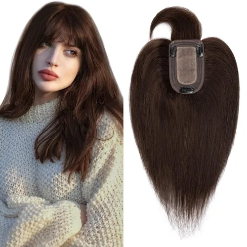 Vista 9 de SEGO Topes de cabello para mujeres de cabello humano real con cabello delgado, topes de cabello con clip frontal de 150% de densidad con base
