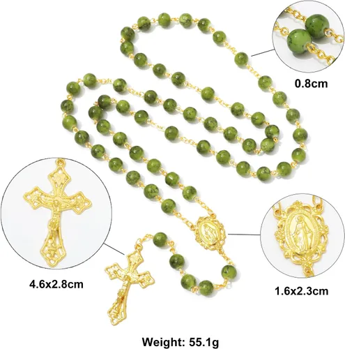 Vista 26 de KOMI Rosario de cuentas católicas para mujer, collar de cuentas de rosario con cruz de crucifijo, perlas de cristal, rosario, rosarios, católicos