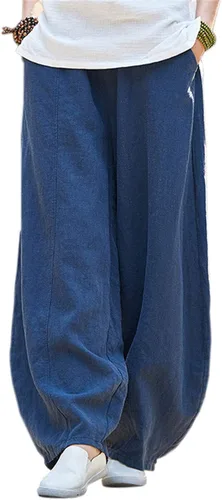 Vista 15 de Pantalones de lino y algodón holgados para mujer, con cintura elástica para relajarse. Pantalones estilo harén Verde militar