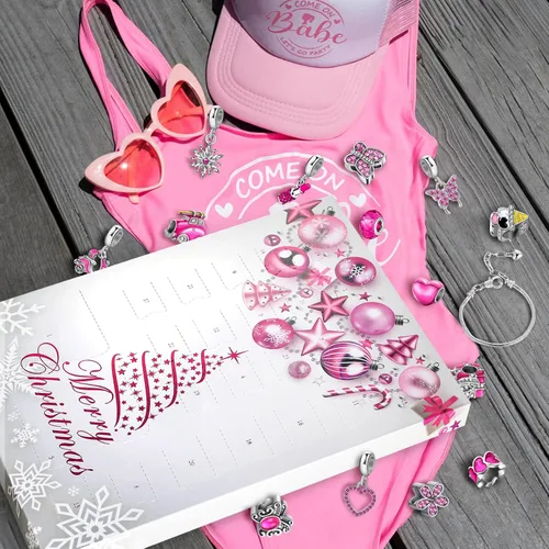 Vista 8 de MJartoria Pink Jewelry Calendario de Adviento 2025 para adolescentes adultos, joyería rosa intenso, cuenta regresiva de 24 días de Navidad, incluye