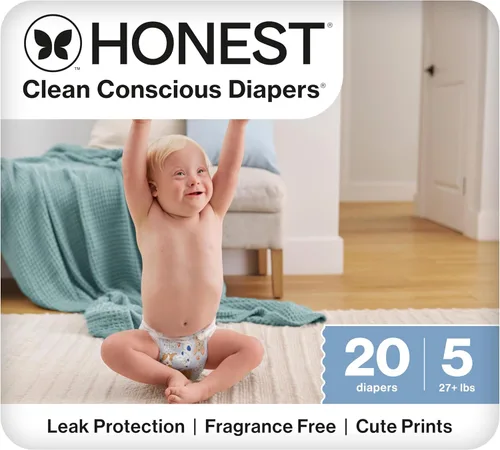Vista 29 de The Honest Company Comfort Dry Pañales desechables para piel sensible, hasta 100% a prueba de fugas, hipoalergénicos, sin fragancia, Turtle Time
