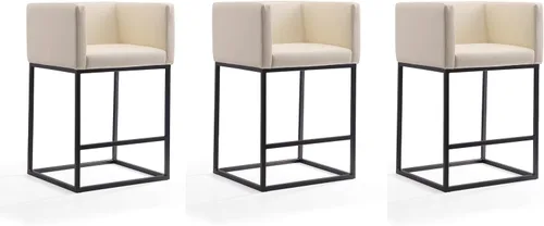 Vista 9 de Manhattan Comfort Embassy - Taburete de bar de metal gris y negro de 34 pulgadas