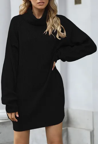 Vista 2 de Pink Queen - Vestido estilo suéter largo con cuello alto y talle suelto, para mujer