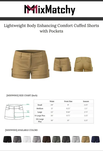 Vista 6 de MixMatchy Pantalones cortos con puños ligeros y cómodos para mujer con bolsillos