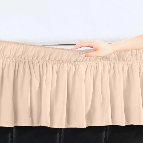Vista 4 de Funda elástica para cama, estilo envolvente, resistente a las arrugas, cómoda, con volados, caída de 16 pulgadas, color blanco