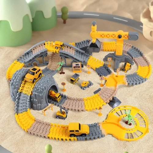 Vista 2 de TUMAMA 249 piezas de construcción de vehículos de pista de carreras de juguetes para niños y niñas, STEM Building Bendable Cars Track Sets