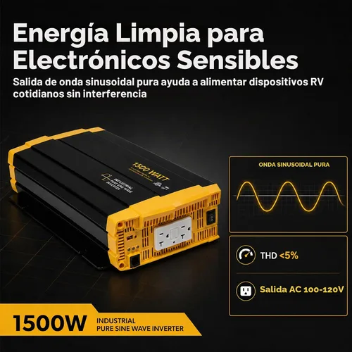 Vista 4 de Go Power - Inversor industrial de onda sinusoidal pura de 1500 vatios, 12 V