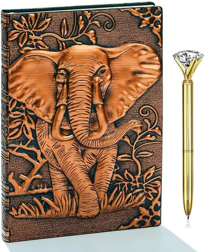 Vista 8 de Cuaderno de escritura de cuero en relieve, cuaderno diario de cuero antiguo hecho a mano, cuaderno de bocetos, diario de viaje y cuadernos