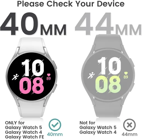 Vista 2 de Tensea Paquete de 2 fundas protectoras de pantalla para Samsung Galaxy Watch FE 2024/5 2022/4 2021 de 1.575 pulgadas, accesorios para la cara, funda