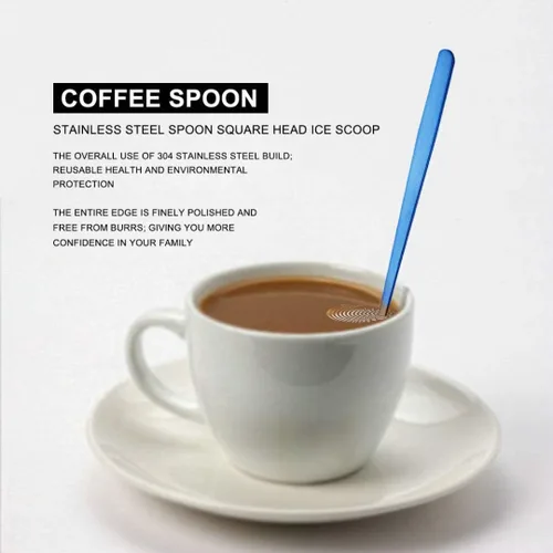 Vista 4 de COMIART - Cucharas de té helado de mango largo para mezclar, 6.7 pulgadas, cabeza cuadrada, cucharaditas de café, cucharas de cóctel, ideal para uso