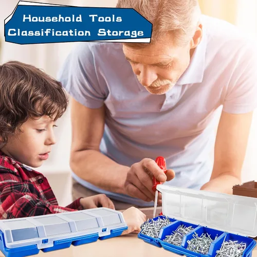 Vista 5 de Caja organizadora de tornillos de 8 piezas, caja de piezas de tornillo con 4 compartimentos, tapa translúcida, contenedores de herramientas