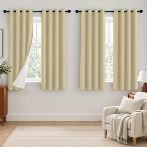 Vista 86 de 2 paneles de cortinas 100% opacas, de peso medio, con aislamiento térmico y ojales para dormitorio, sala de estar, tratamiento de ventana