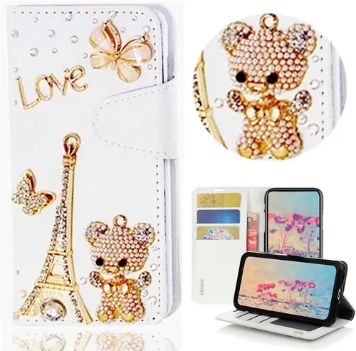 Vista 11 de Bling Wallet - Funda de piel compatible con Google Pixel 6a, elegante, 3D, hecha a mano, diseño floral, diseño floral, con correa para el cuello