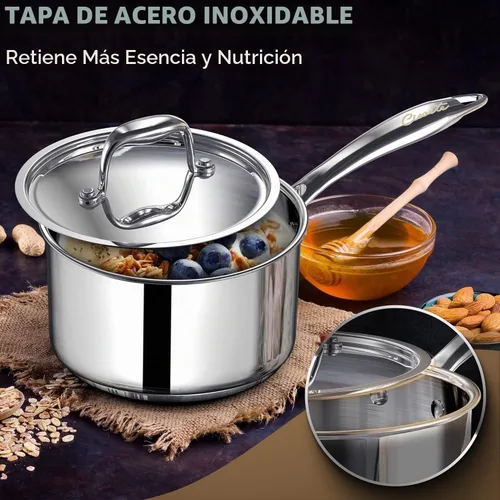 Vista 6 de Ciwete - Sartén de 2 cuartos con tapa, cacerola de acero inoxidable de tres capas de 2 cuartos con tapa de acero inoxidable, 2 líneas de medición
