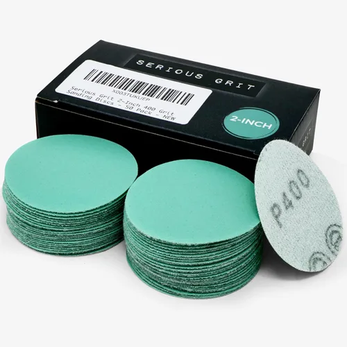 Vista 9 de Serious Grit - Discos de lijado de grano 80 de 2 pulgadas - Discos de película de gancho y bucle de alta resistencia - Papel de lija para torneado