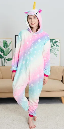 Vista 3 de NewPlush Pijama unisex de unicornio para adultos, mujeres y hombres, mameluco de cosplay de animales