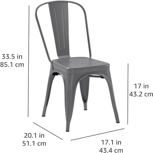 Vista 3 de Amazon Basics Sillas de comedor de metal, 4 unidades, gris oscuro, 20.1 x 17.1 x 33.5 pulgadas