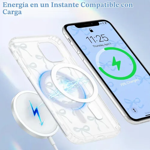 Vista 4 de UEEBAI - Funda magnética para iPhone 11, diseño de lazo, compatible con MagSafe, funda transparente delgada inalámbrica, antiamarilleo, a prueba