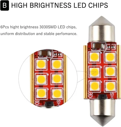 Vista 4 de 1797 36mm C5W 6411 6418 DE3425 Bombilla LED para luz de domo de coche, blanco cálido 3030 SMD para mapa, placa, maletero, interior, lámpara