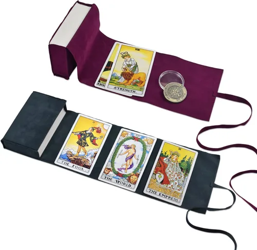 Vista 8 de Knana 3 piezas Soporte para cartas de Tarot, Bolso de Terciopelo para Tarot, Accesorios de Tarot - Blanco y Gris