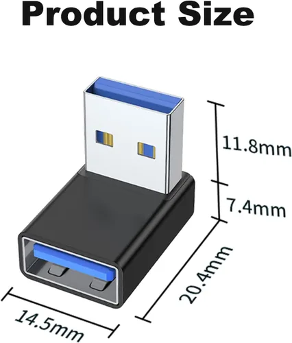 Vista 7 de AreMe Adaptador USB 3.0 de 90 Grados Paquete de 2, Convertidor Extensor USB A Macho a Hembra de Ángulo Hacia Arriba para PC, Laptop, Cargador USB A