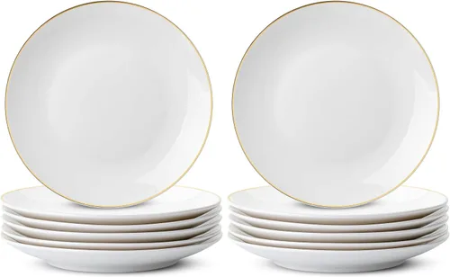 Vista 12 de BTaT- Platos de postre blancos, 8 pulgadas, juego de 12, platos pequeños para aperitivos, regalos de Navidad