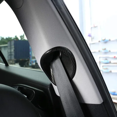 Vista 3 de ABS coche interior cinturón de seguridad delantero cinturón de seguridad cubierta ajuste adhesivo para Alfa Romeo Giulia 2017 2018 2019 Auto Fibra
