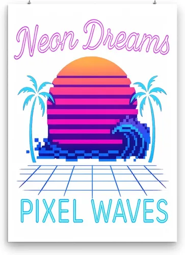 Vista 3 de Neon Grid Horizon - Gaming Room Decor - 13x19 Poster Print - Retro Art