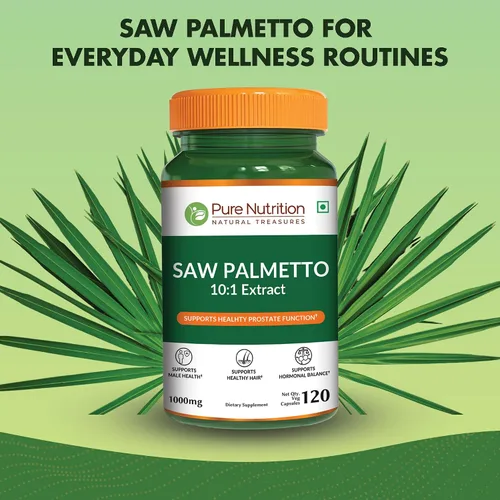 Vista 2 de Pure Nutrition Saw Palmetto Extracto 10:1, 1000 mg por porción de 2 cápsulas 120 cápsulas vegetales Soporte de próstata Suplemento de próstata