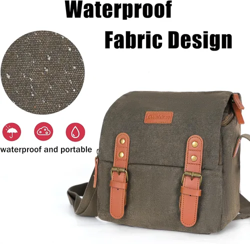 Vista 4 de Cwatcun Bolsa Pequeña para Cámara Bolsa Mensajero de Lona Compacta para Cámara, Funda de Hombro para Cámara Digital, Bolsa de Fotografía de Viaje