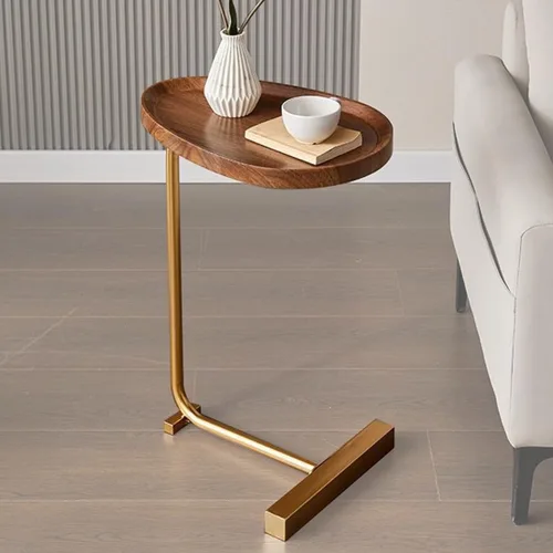 Vista 7 de Mesa auxiliar en forma de C, mesa auxiliar pequeña en C para sofá y mesita de noche, mesas auxiliares de sofá que se deslizan debajo, mesa auxiliar