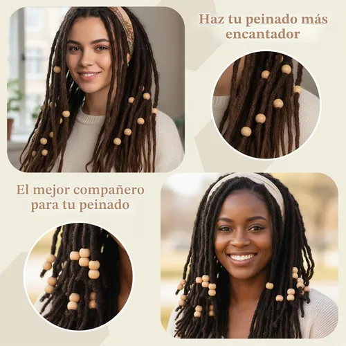 Vista 5 de WILLBOND 130 cuentas de madera de macramé con agujero de 0.197 in, beige