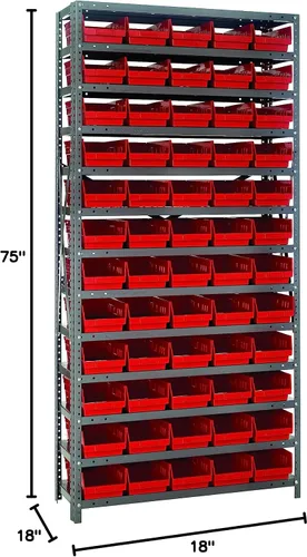 Vista 273 de Quantum QSBU-245BK Heavy Duty Shelving Unit with (7) Shelves and (24) QUS245 Black Bins for Garage Warehouse Storage Distribution 400 lb Load