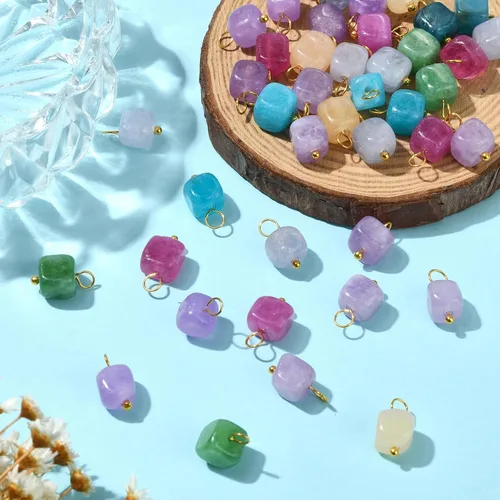 Vista 5 de Ipotkitt 100 dijes de chakras de piedra teñida de dolomita natural de colores mixtos para hacer joyas, collares, aretes