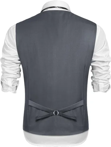 Vista 3 de COOFANDY Chaleco de traje de negocios para hombre chaleco ajustado para boda