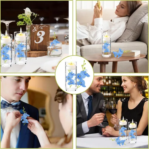 Vista 3 de LARDUX Flores artificiales para velas flotantes, centro de mesa de boda, mini orquídea, relleno de floreros para boda, mesa de comedor, fiesta