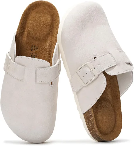 Vista 19 de Project Cloud Benton - Zuecos con plantilla de cuero genuino para mujer, pantuflas de espuma viscoelástica con soporte de arco, sandalias de moda