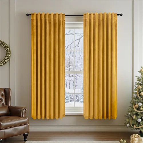 Vista 14 de Cortinas de terciopelo opacas para oscurecer la habitación de 63 pulgadas de largo para sala de estar, comedor, 2 paneles, privacidad pesada