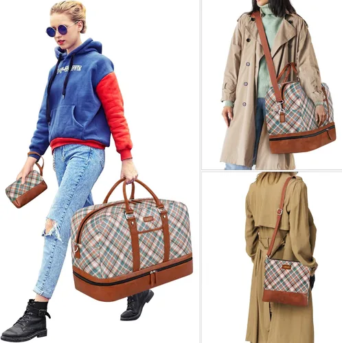 Vista 93 de IBFUN Bolsas de fin de semana para mujer, bolsa grande de lona para viaje, bolsa de viaje con compartimento para zapatos, 21 pulgadas, juego de 3